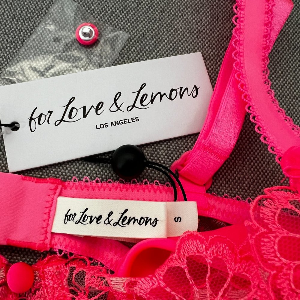 For Love & Lemons Sheer Daisy Lace Bra Hot Pink/Coral VS - Picture 7 of 11